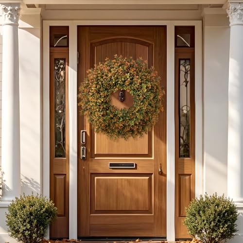 Waipfaru 26'' Fall Boxwood Wreath for Front Door Decor, Orange