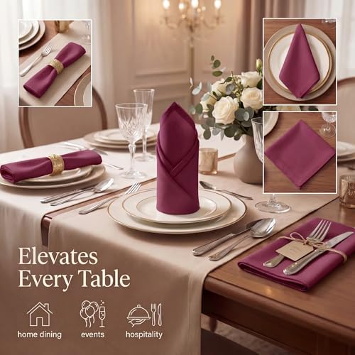 Urban Villa Cloth Napkins 100% Cotton Highly Absorbent Washable Durable Reusable Premium Dinner Napkins Ideal for Gifts for Mothers Day Hotel Farmhouse Parties - Purple (20" x 20", Set of 12)