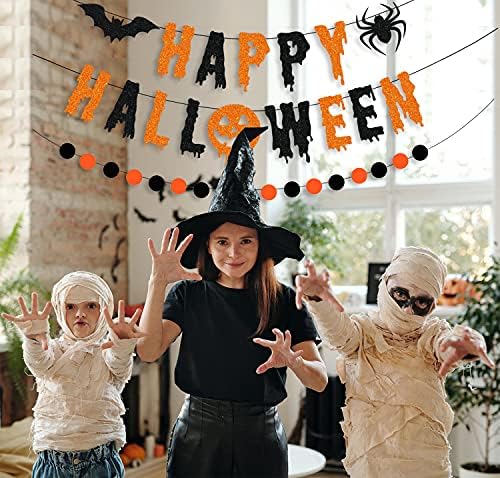 Glitter Happy Halloween Banner and Circle Dots Garland Party Decorations