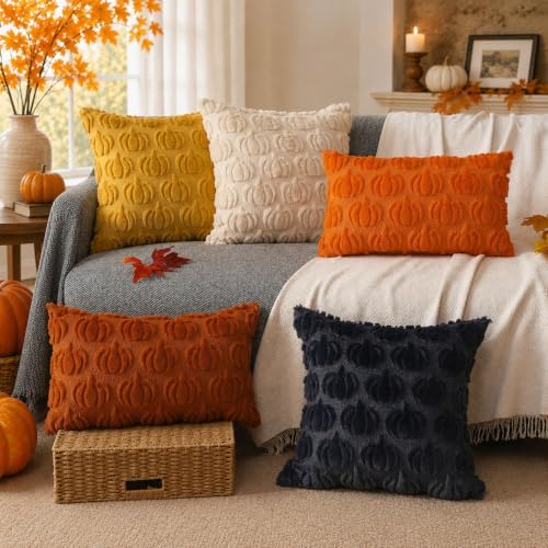 DFXSZ Fall Pillow Covers 26x26 2Pcs Beige Pumpkin Fall Decorations for Home