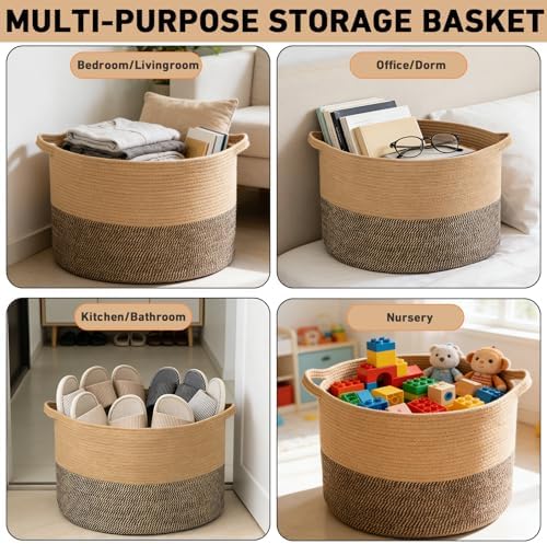 115L Extra Large Blanket Basket,Woven Laundry Basket-Jute&Black