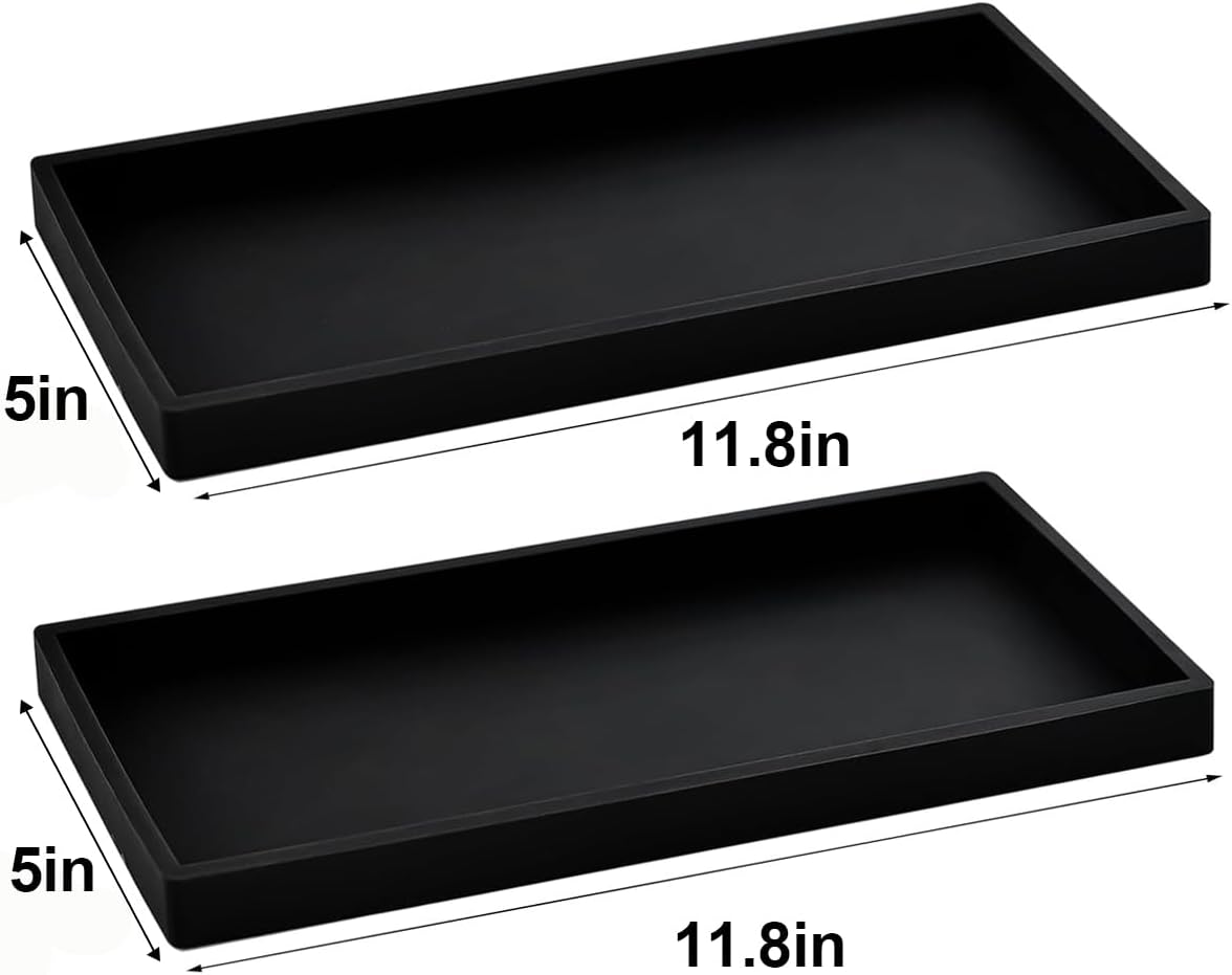 Small Tray / 11.8" L x 5" W Silicone Soap Dispenser Tray / Black / Set of 2