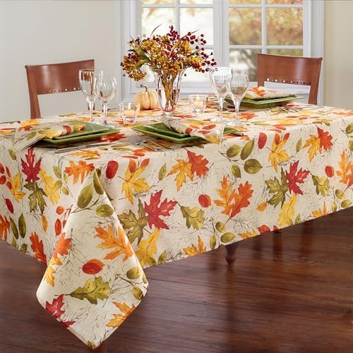 Threadmade Autumn Leaves Fall Printed Tablecloth, Multicolor - 60"W x 102"L
