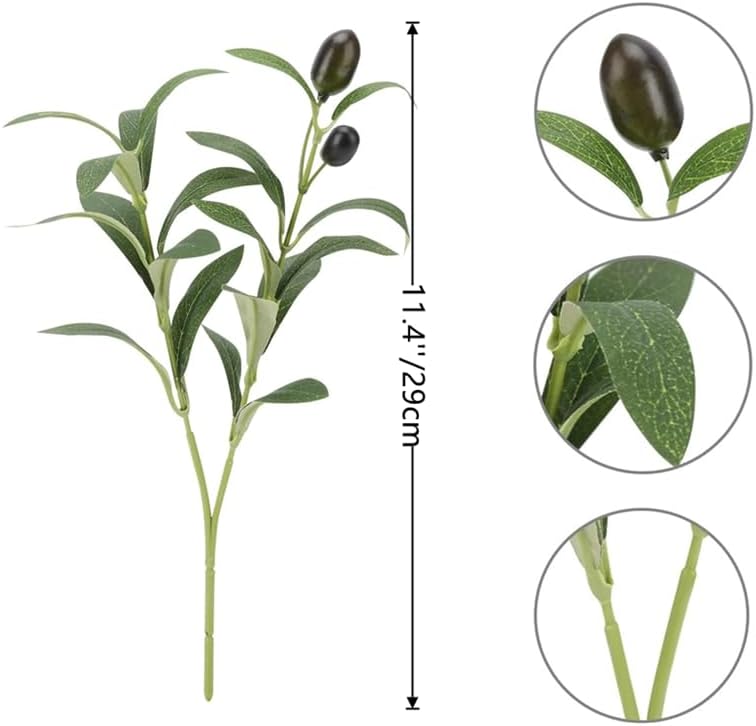 Faux Olive Branches for Vase 11.4'' Fake Plant Olive Tree Branches Artificial Greenery / Set of 12
