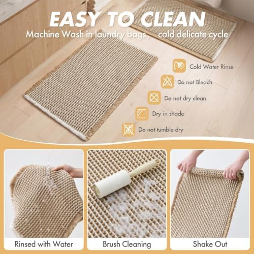 MIULEE Set of 2 Waffle Bathroom Rugs Boho Bath Mat Brown&White 18x30 Inch