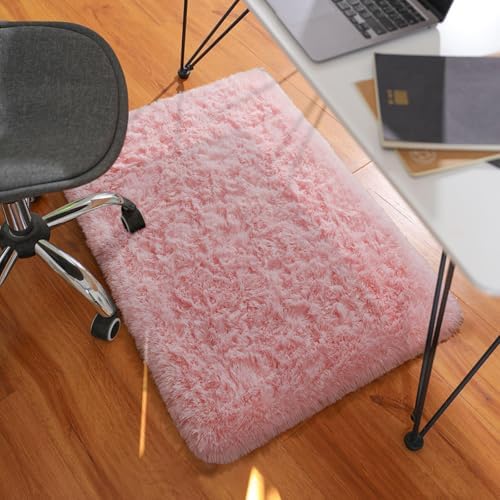 Ophanie Small Rug Washable Non Slip Throw Bedside Area Rugs, Fluffy Soft Pink Mini Bedroom Carpet, Affordable Door
