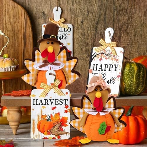 BWFY 2PC Thanksgiving Plush Turkey Couple Doll, Hand Filled Desktop Decoration, Autumn Harvest Pilgrimage Turkey Decoration Home and Desktop Cute Ornaments