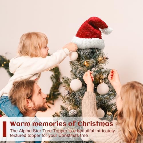 Syhood Christmas Tree Topper Red Crochet Santa Hat Farmhouse Holiday Xmas Decor for Christmas Tree Ornament Party Decoration