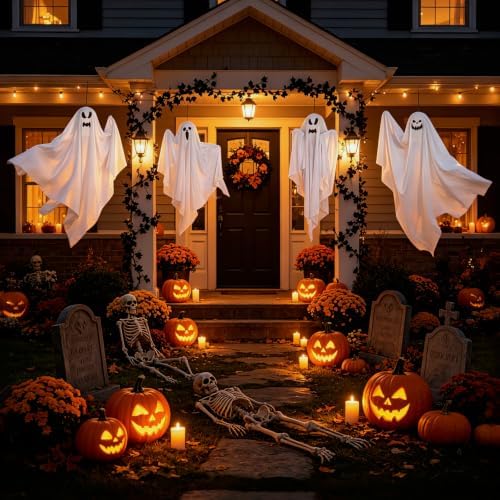 9 Pack Halloween Hanging Ghosts, 27.6 Inch Flying Ghost Decorations