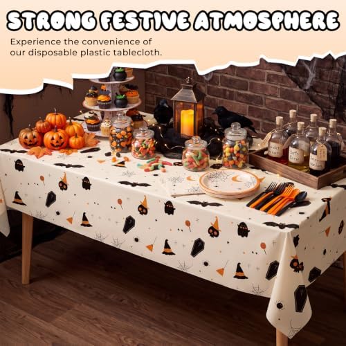 6 Pack Halloween Tablecloth, 54" x 108"Disposable Plastic Table Cloths Cute Ghost Halloween Table Covers for Home Decor Halloween Party Decorations