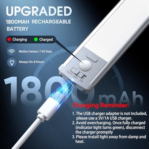 MCGOR 10inch Under Cabinet Lighting, 2 Pack Rechargeable Motion Sensor Light Indoor, 5 Levels Dimmable Magnetic Closet