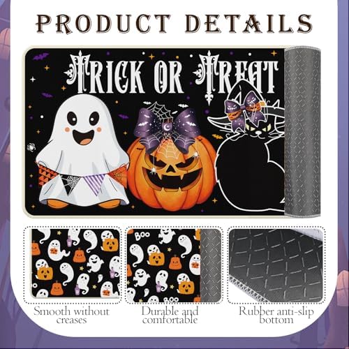 Halloween Door Mat Set of 2, Trick or Treat Doormat with Rubber