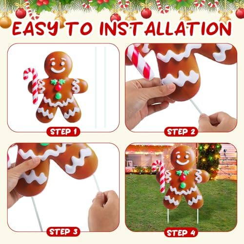 8 Pcs 3D Christmas Gingerbread Yard Signs Outdoor Decor, Classic