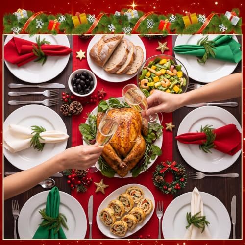 LemonRoad 36 Pcs Cloth Napkins and Napkin Ring Holders, Reusable Fabric for Table Decor Banquet Holiday Dinner Party Supply(Red,Green,White,Norfolk Pine)