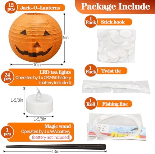 12pcs 10in Floating Jack-O-Lanterns