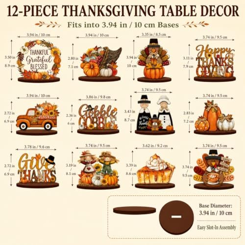 12 Pcs Fall Thanksgiving Table Decor Turkey Scarecrow Wooden Centerpiece