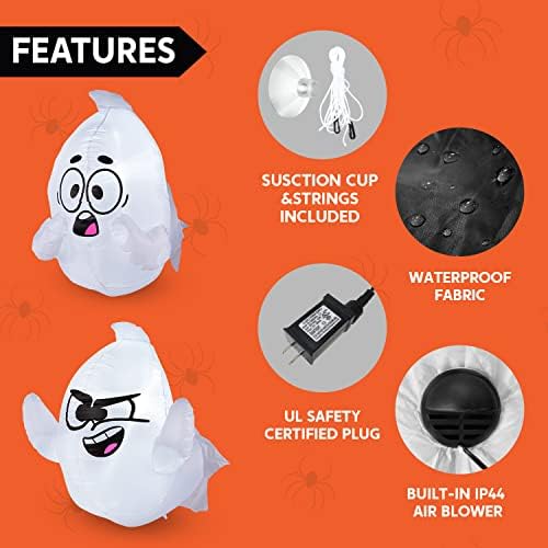 Joiedomi 2 Pack Halloween Inflatable Window Ghost with Build-in LED, 2.6 FT Tall Blow Up Inflatable Scary Flying Ghost Broke Out from Window for Halloween Outdoor, Yard, Garden, Lawn Decoration