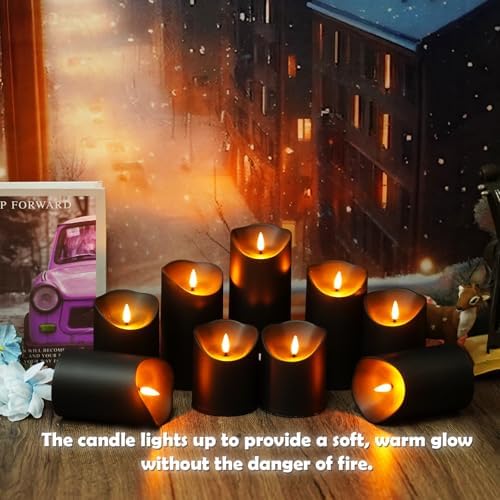 kakoya Flameless LED Candles Battery Operated with Remote and Timer,Flickering Electric Fake Plastic Pillar Candles Set of 24(D3 x H 3" 4" 5") Black