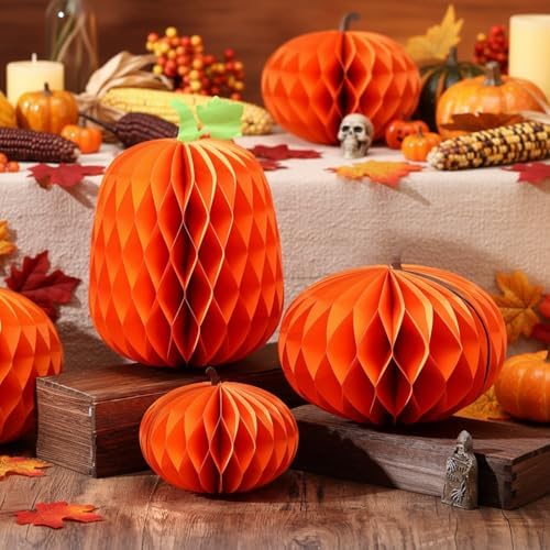 Cinnvoice 3 Pcs Halloween Fall Pumpkin Honeycomb Decor, Larger, Leaf