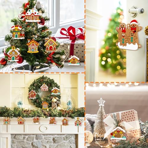 Gingerbread House Ornaments Christmas Tree Decoration - 12pcs Gingerbread House Christmas Decorations Hanging Ornaments for Holiday Xmas Tree Home Decor