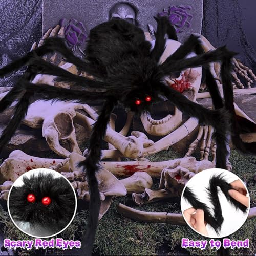 OCATO 200" Halloween Decorations Spider Web Lights Outdoor +59" Fake Spider