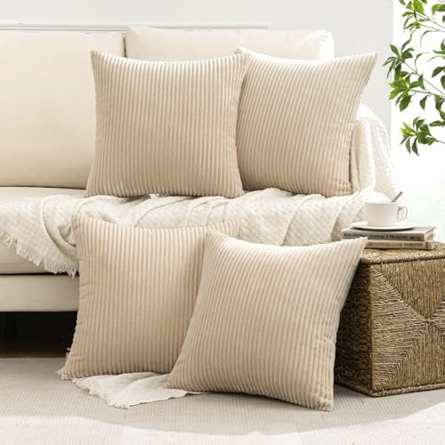 MIULEE Soft Corduroy Decorative Throw Pillow Covers Beige 20x20