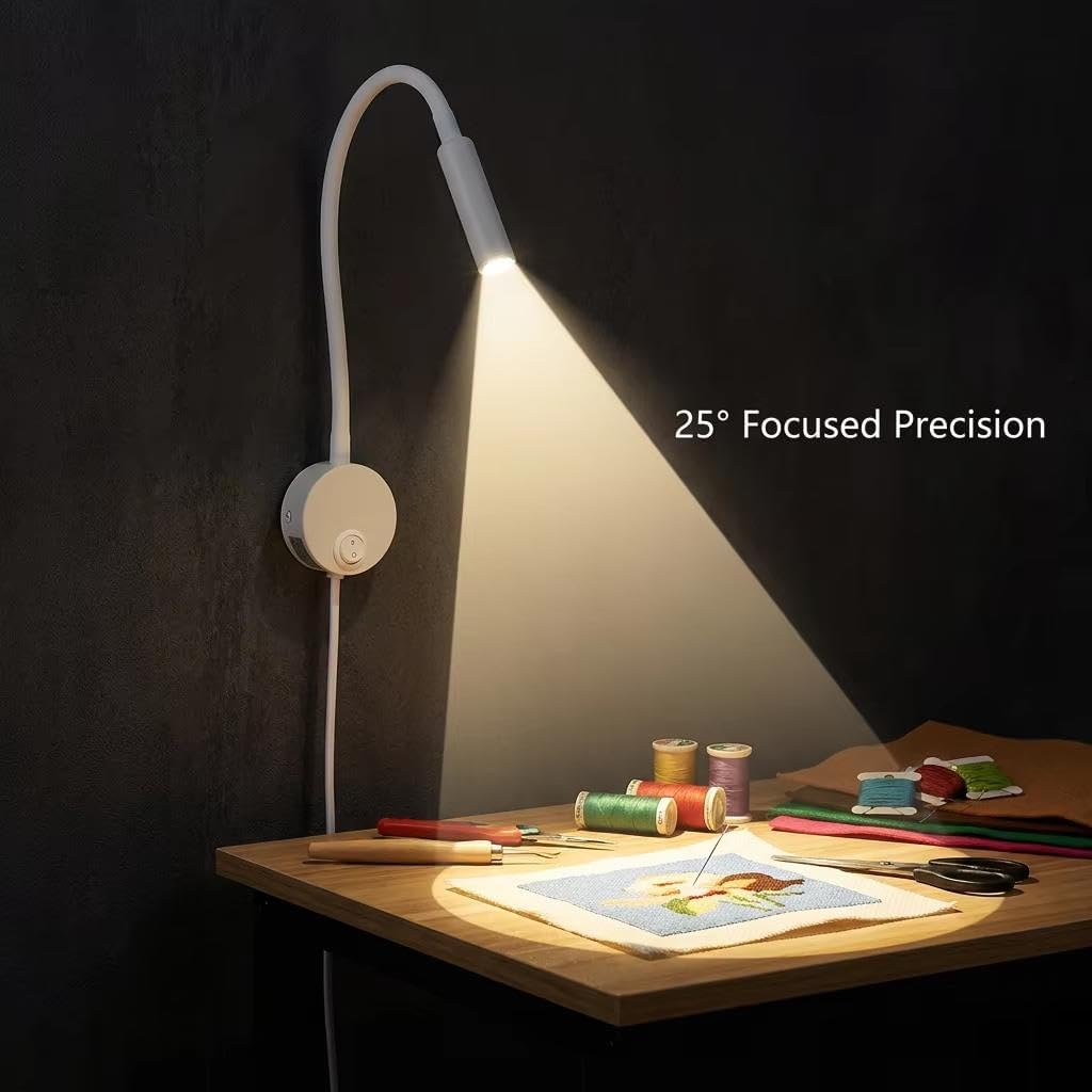 2-Pack Bed Reading Light Wall Mount Lamp, Flexible Neck Reading Lamps, Warm White 3000K Spot Light for Hotel, Marine