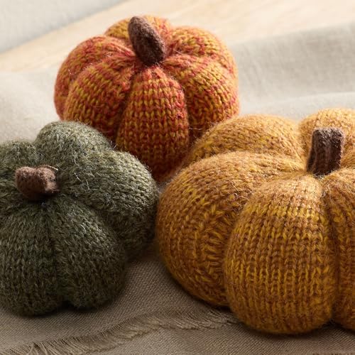 Set of 3 Cozy Mini Knit Pumpkins (Marigold Multi-Size Set)