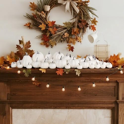 winemana 46 Pcs Artificial White Pumpkins Fall Decorations