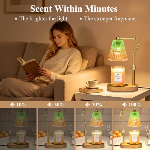seenlast Green Gold Candle Warmer Lamp with Timer Dimmer Adjustable Height,Mothers Day Gifts,Electric Wax Warmer