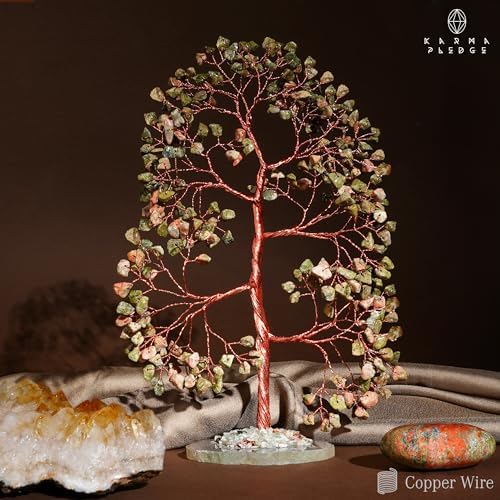 Crystal Tree of Life Birthday Gifts for Women, Men, Frineds, Handmade Unakite Chakra Tree for Home, Room, Office Decor