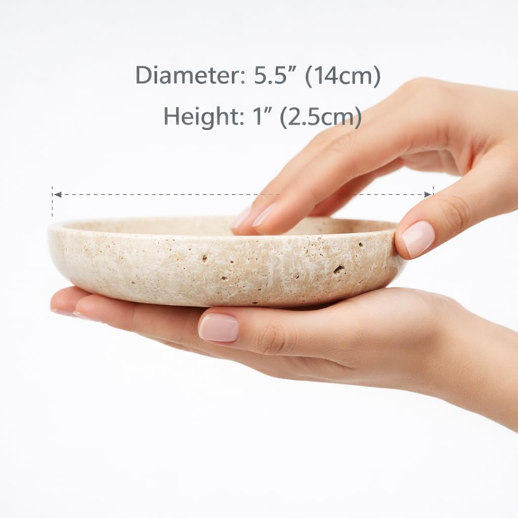 Hand-Carved Travertine Catch-All Tray for Rings / Natural