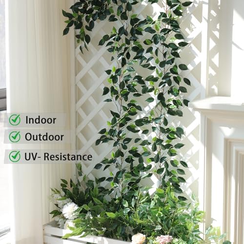 Mizii 2 Strands Artificial Vines Ficus Garland 78" Fake Vine with Silk Green Leaves Faux Hanging Plants Greenery Decorations for Bedroom Table Centerpieces Wall Party Wedding Room Decor (Ficus)