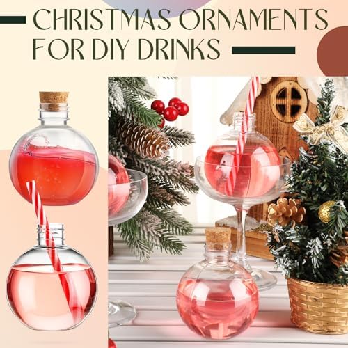 Jinei 9 Pcs 8 Oz Clear Plastic Potion Bottles Sphere Corked,Wooden,Topper