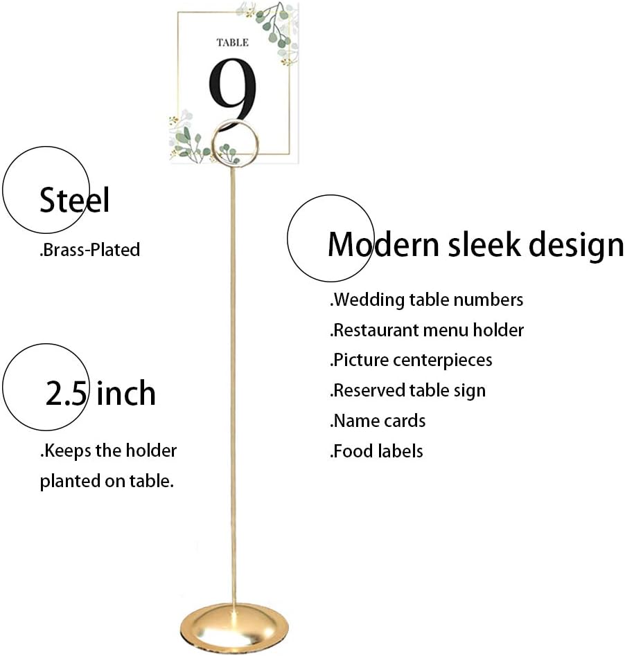 HOHIYA 12 Pack 12" Gold Table Number Holders for Weddings & Events | Elegant gold stands display table numbers, menus