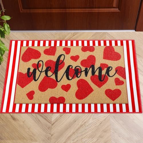 Tinideya 2 Pcs Valentine's Day Door Mat Outdoor Layered Heart Welcome Mat