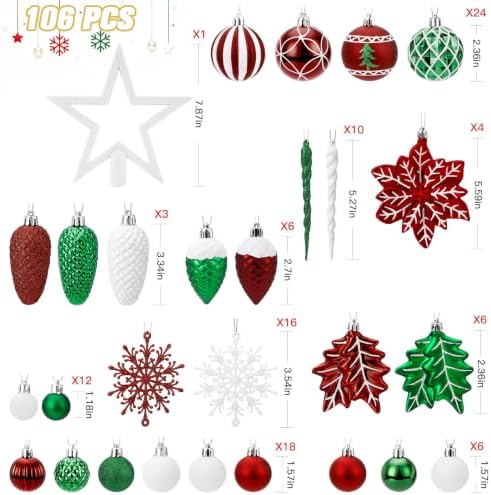 SHareconn 106 PCS Christmas Ball Ornaments for Christmas Tree Decorations