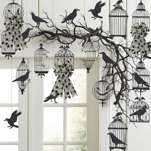 1 Pcs Large Halloween Wreath Bow - Black Spider & White Spider Web Wired Bow, Rustic Burlap Style Halloween Bows for Front Door, Tree Topper, Spooky Home Party Decor (Black Spider Bow)