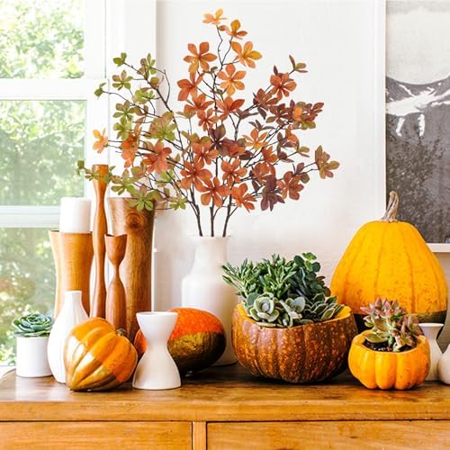 3 Pcs Fall Faux Greenery Stems, Artificial Fall Stem Branches Autumn Leaves with Stems Faux Fall Plants for Vase Home Festival Centerpieces Thanksgiving Fall Decor