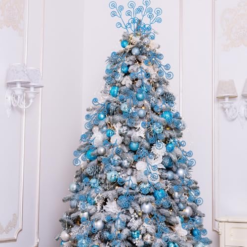 Ysleen 50 Pcs Glitter Tree Picks and Sprays Twigs Branches, Blue