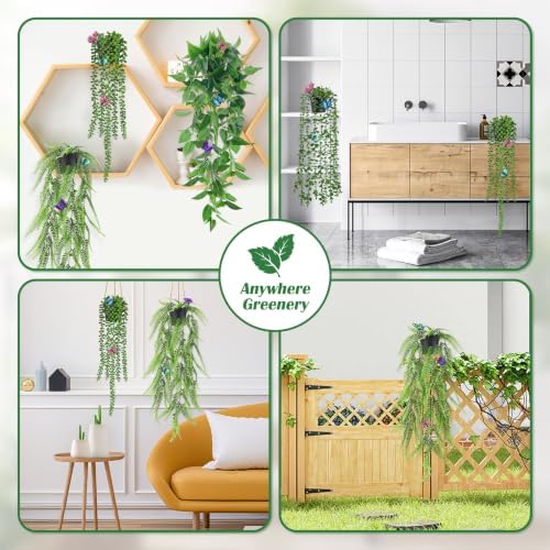 Der Rose 4 Pcs Fake Hanging Plants with Butterflies for Shelf Wall Decor