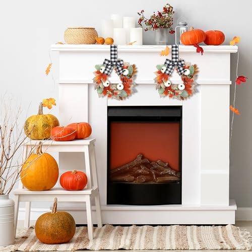 Syhood 2 Pcs 9 Inch Small Fall Wreath for Cabinet Mini Fall Wreath