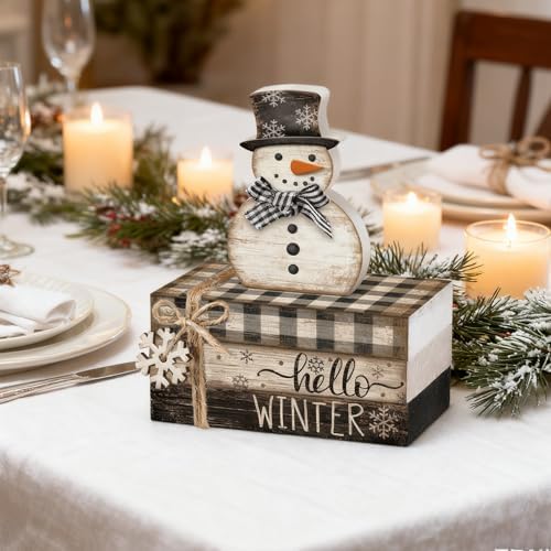 4 Pcs Winter Snowman Decor, Hello Winter Table Decorations