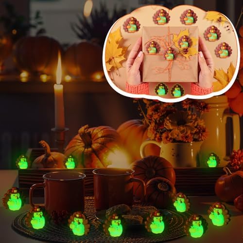 Domensi 30 Pcs Thanksgiving Mini Turkey Glow in Dark Figures Gifts, Pumpkin