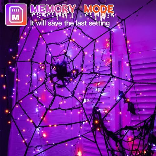 Guhope 33FT 100 LED Halloween Lights, Orange + Purple Halloween Lights Outdoor with 8 Lighting Modes, Waterproof String Lights for Halloween Christmas Outdoor Party Yard Garden Decoration