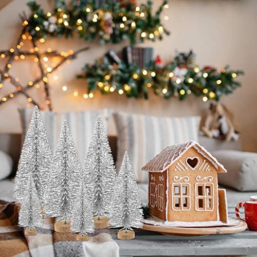 KUUQA 60 Pcs Mini Christmas Trees Bottle Brush Trees, Silver