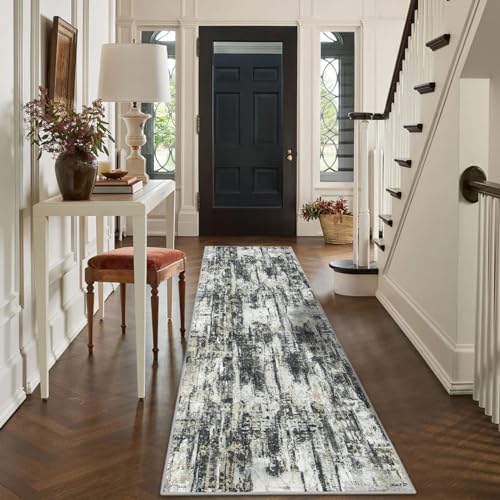 2'6''x8' Runner Rugs Washable Rug: Modern AbstractBlack Grey Gold Carpet
