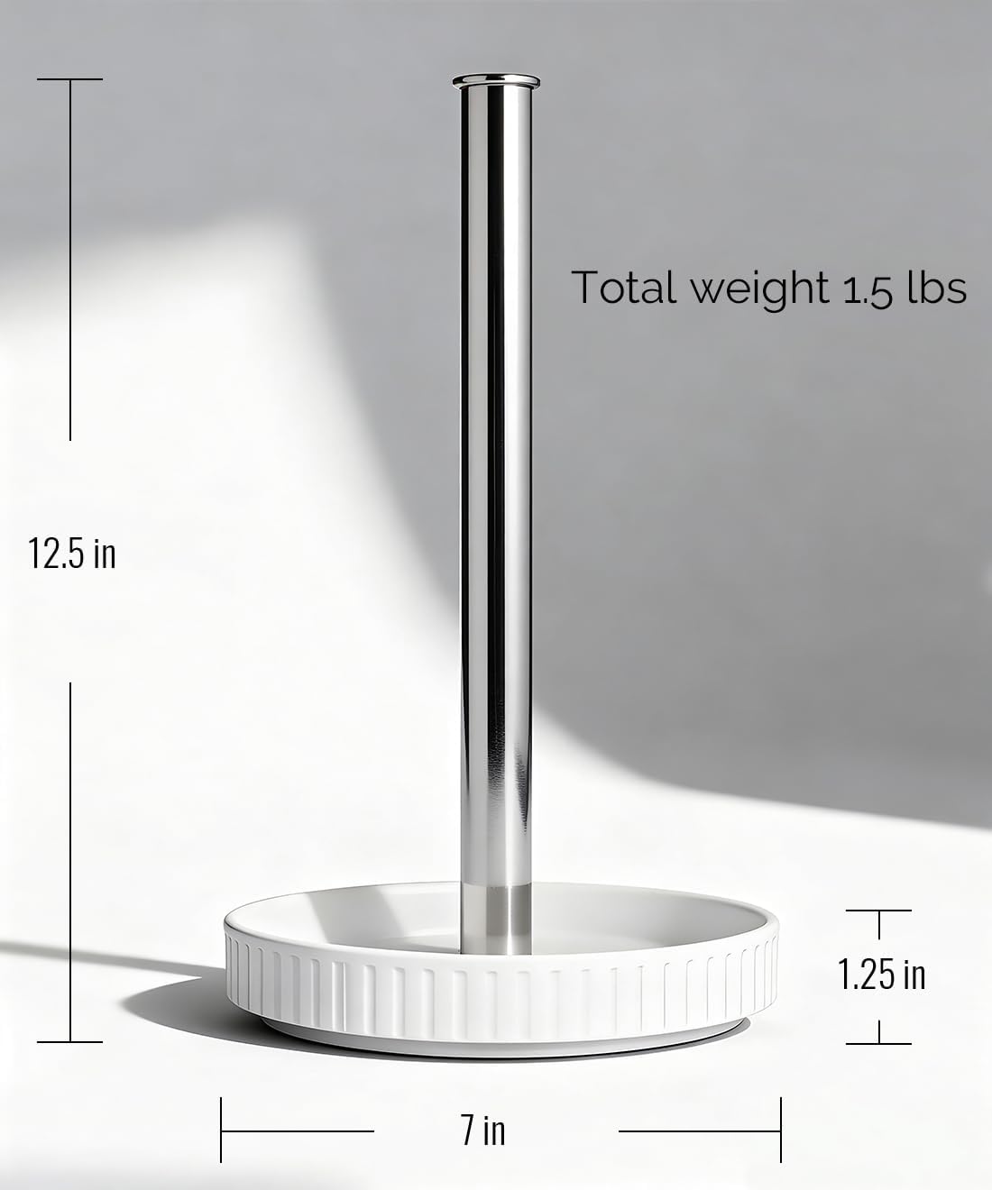 Paper Towel Holder, Ceramic Heavy Plate Base Wobble-Free, Roll Stand-Silver | Effortless Cleaning and Easy to Assemble