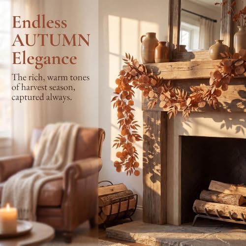 GREENTIME 1Pack 6.5Ft Fall Artificial Eucalyptus Garland with Willow Leaves