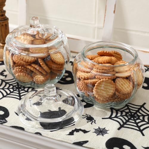 Halloween Decorations-2 PCS Glass Pumpkin Jars with Lid Candy Storage